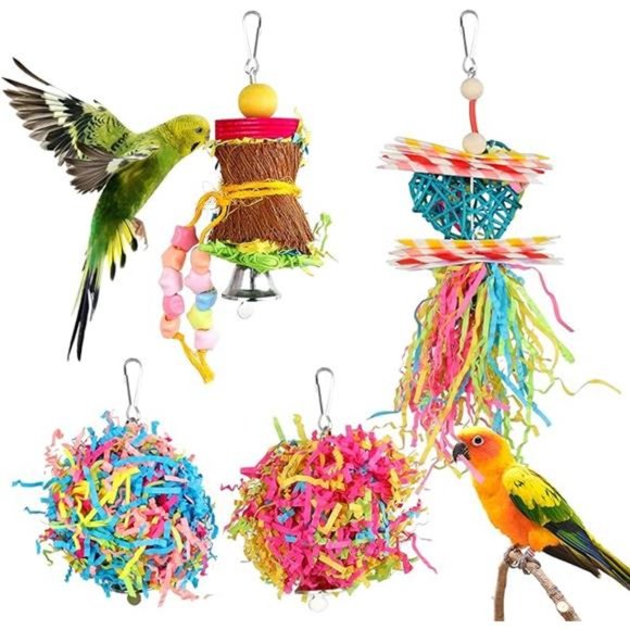 4 Pack Bird Shredder Toys Small Parrot Chewing Toys Parrot Cage Foraging Hanging - Picture 8 of 8